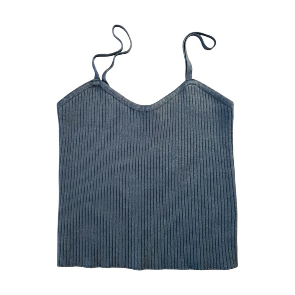 Olive + Oak Ribbed Knit Cami Tank Top Navy Blue Stretch Size Large